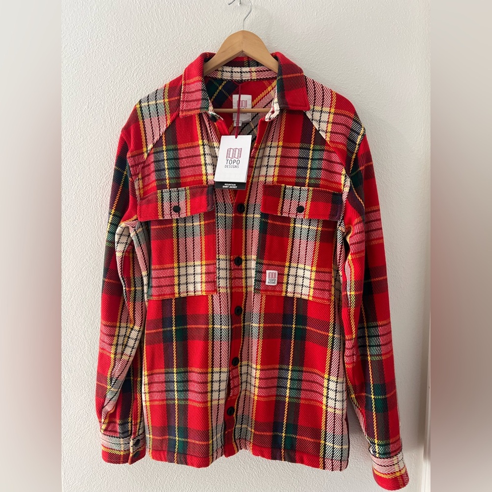 Topo Designs Mountain Shirt JCK  Red/Yellow Plaid Small & Med Overshirt Fit NWT